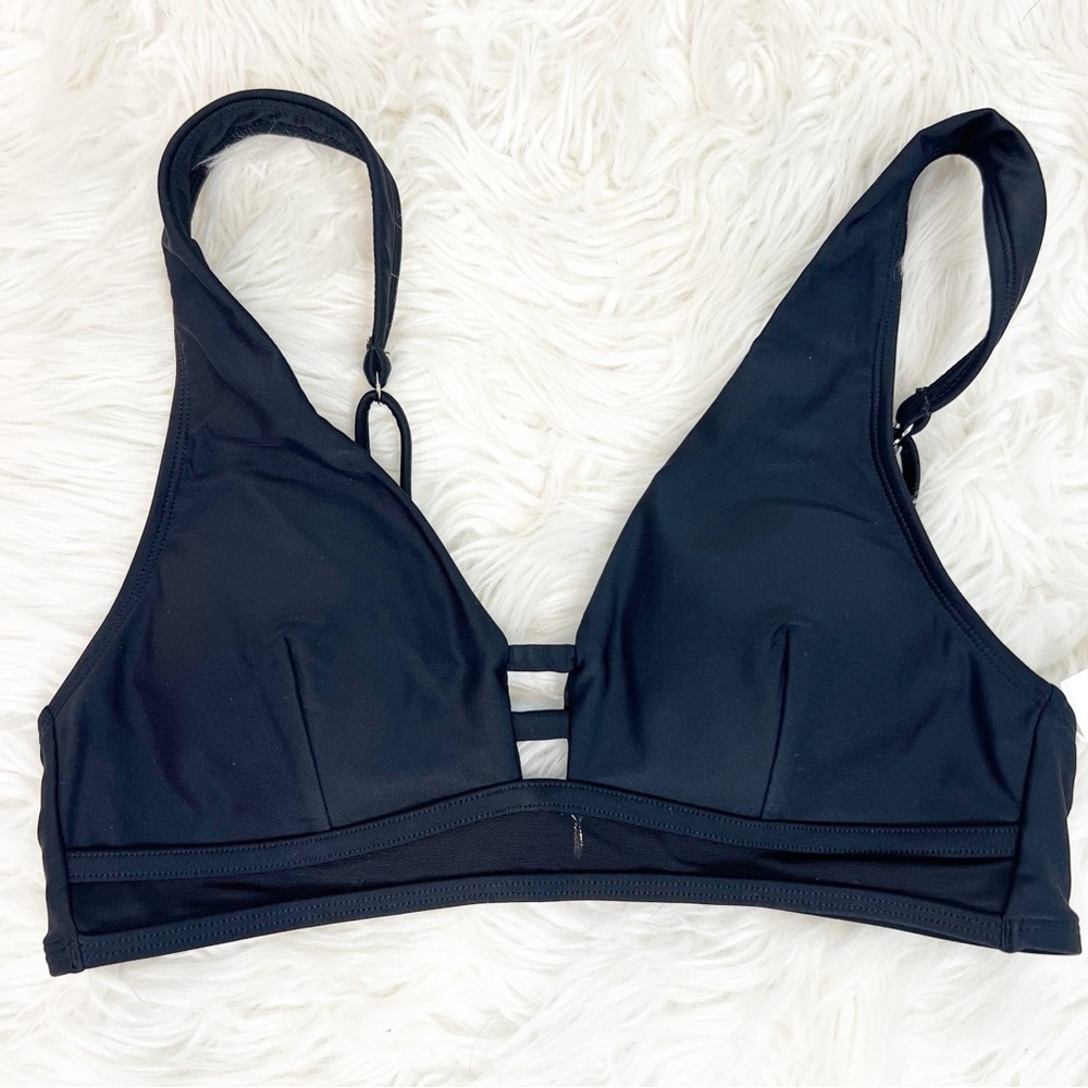 CUPSHE BLACK BIKINI TOP WITH SHEER MESH BAND WOMENS SZ SMALL